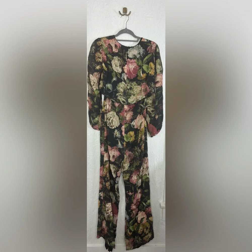 Reformation Floral tie front/ v-neck wide leg jumpsuit Black Size 4 - Picture 9 of 12